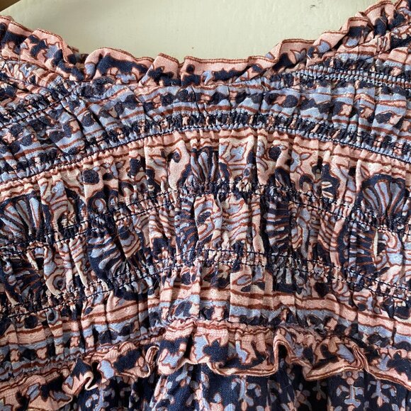 SEA New York Jasper Border Puff Sleeve Smocked Top Medium - Picture 3 of 7